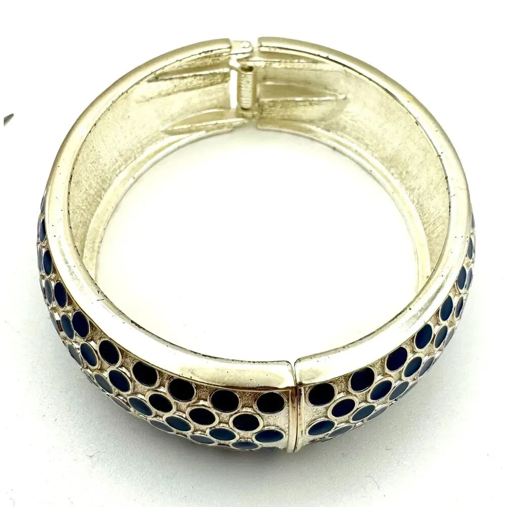Enamel Blue & Silver Tone Cuff Bracelet Women's Fashion Jewelry Bracelets Round